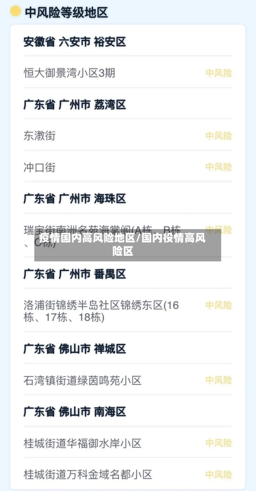 疫情国内高风险地区/国内役情高风险区
