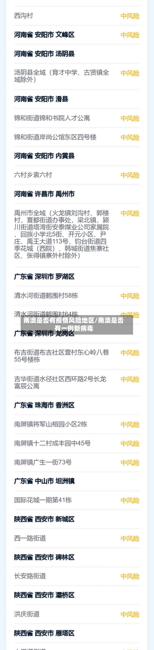 南澳是否有疫情风险地区/南澳是否有一例新病毒