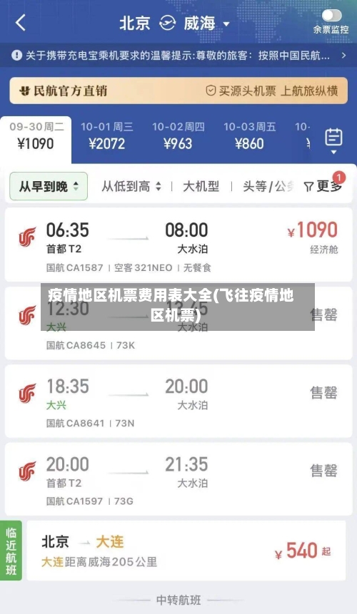 疫情地区机票费用表大全(飞往疫情地区机票)