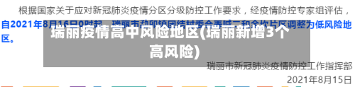 瑞丽疫情高中风险地区(瑞丽新增3个高风险)